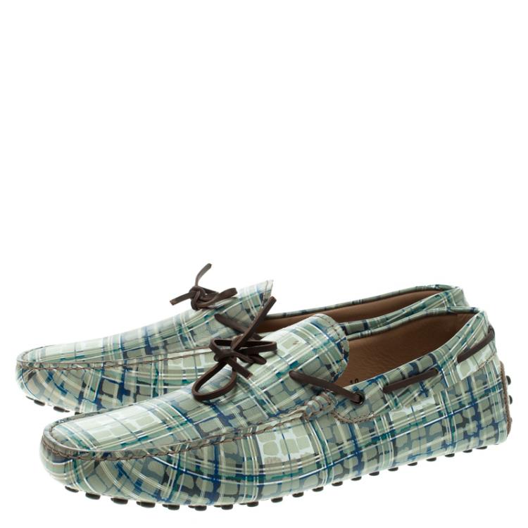 Pre Owned Tod's Abstract Print Leather Bow Loafers Size 44.5