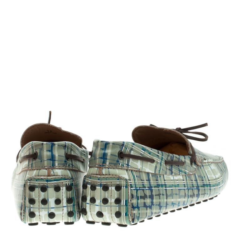 Pre Owned Tod's Abstract Print Leather Bow Loafers Size 44.5
