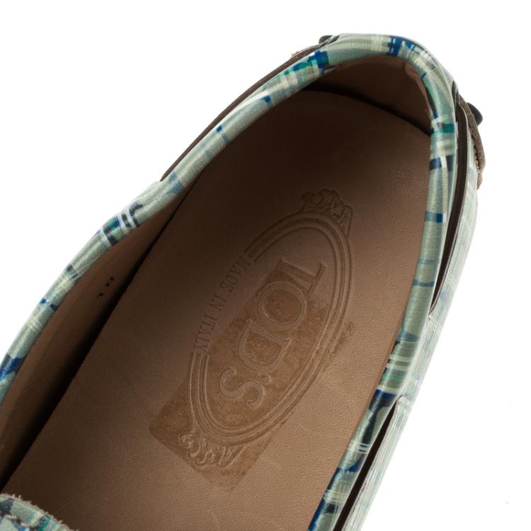 Pre Owned Tod's Abstract Print Leather Bow Loafers Size 44.5