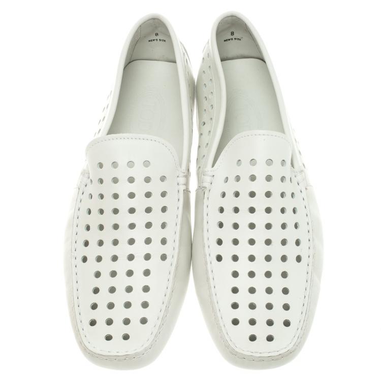Pre Owned Tod's White Perforated Leather Loafers Size 42