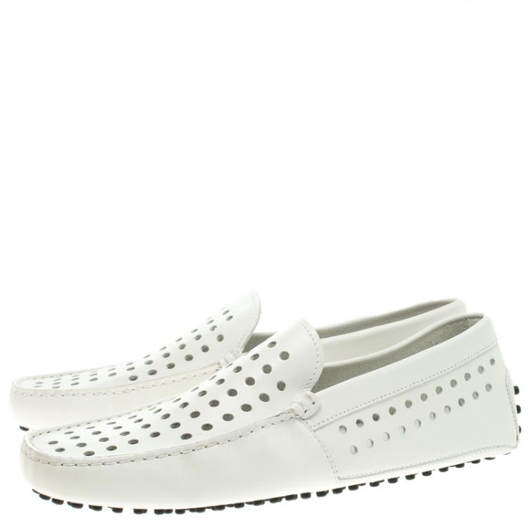Pre Owned Tod's White Perforated Leather Loafers Size 42