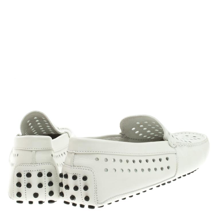 Pre Owned Tod's White Perforated Leather Loafers Size 42