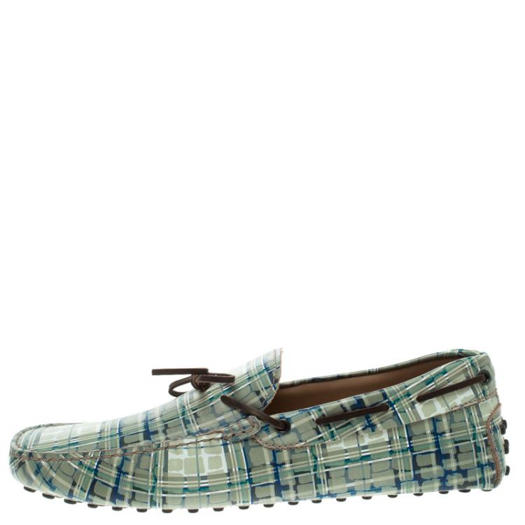 Pre Owned Tod's Abstract Print Leather Bow Loafers Size 44.5