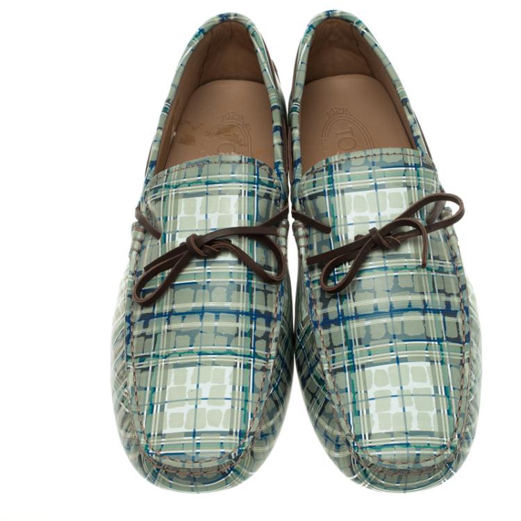 Pre Owned Tod's Abstract Print Leather Bow Loafers Size 44.5