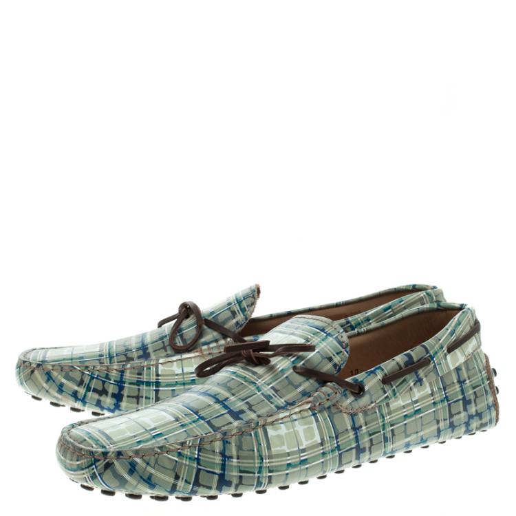 Pre Owned Tod's Abstract Print Leather Bow Loafers Size 44.5