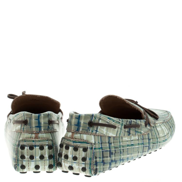 Pre Owned Tod's Abstract Print Leather Bow Loafers Size 44.5