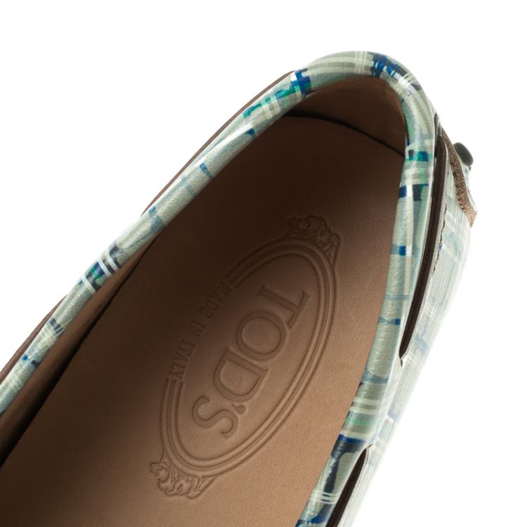 Pre Owned Tod's Abstract Print Leather Bow Loafers Size 44.5