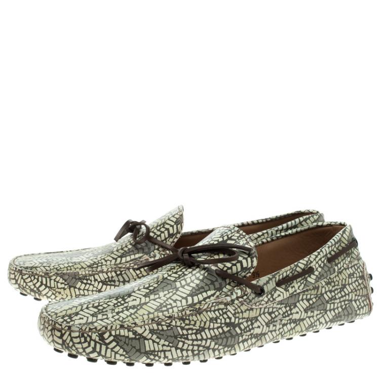 Pre Owned Tod's Green Abstract Print Leather Bow Loafers Size 44
