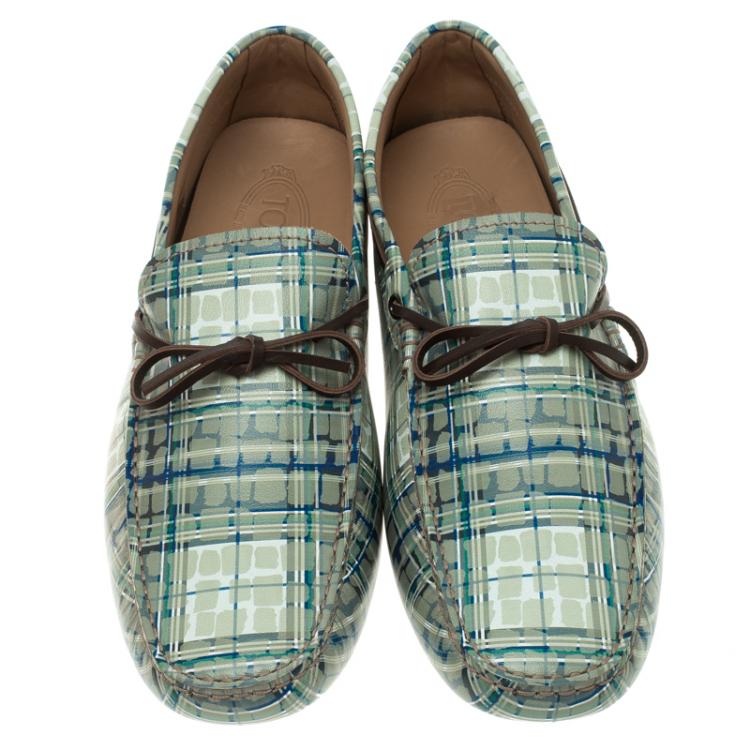 Pre Owned Tod's Abstract Print Leather Bow Loafers Size 44.5