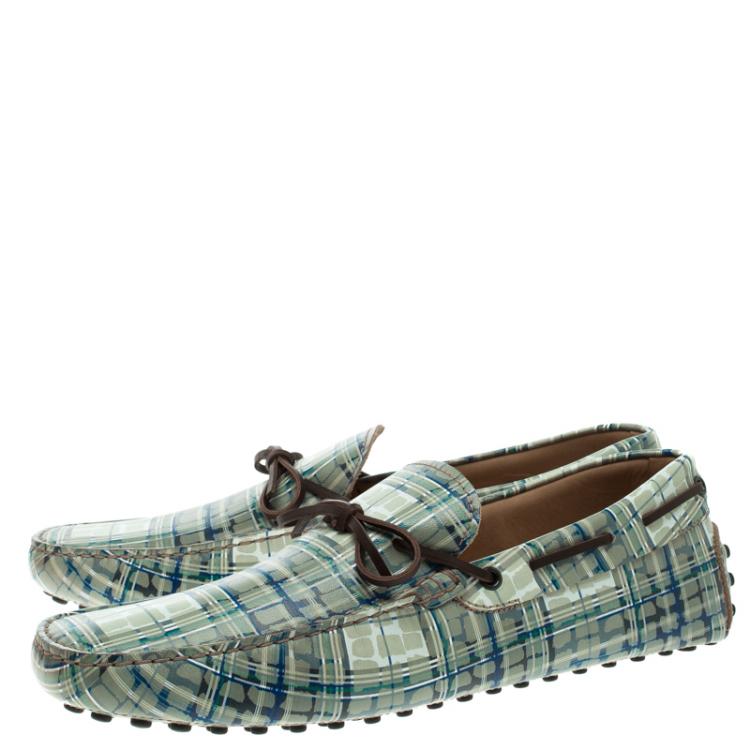 Pre Owned Tod's Abstract Print Leather Bow Loafers Size 44.5