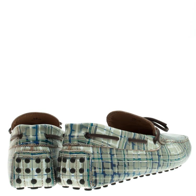 Pre Owned Tod's Abstract Print Leather Bow Loafers Size 44.5