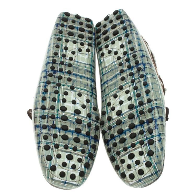 Pre Owned Tod's Abstract Print Leather Bow Loafers Size 44.5