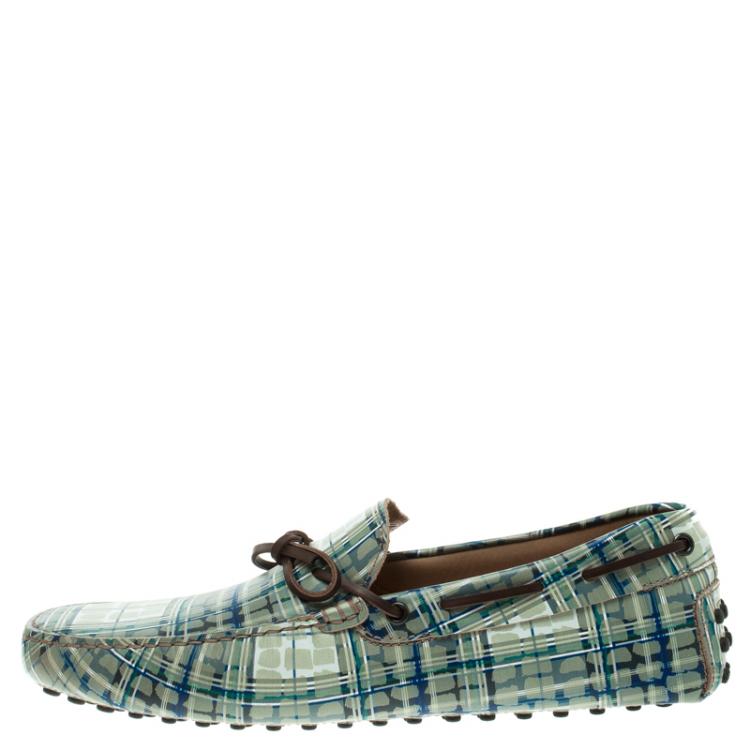 Pre Owned Tod's Abstract Print Leather Bow Loafers Size 42.5