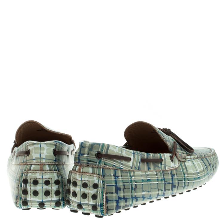 Pre Owned Tod's Abstract Print Leather Bow Loafers Size 42.5