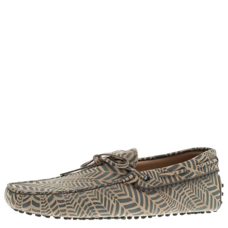 Pre Owned Tod's Beige and Grey Printed Leather Bow Loafers Size 42