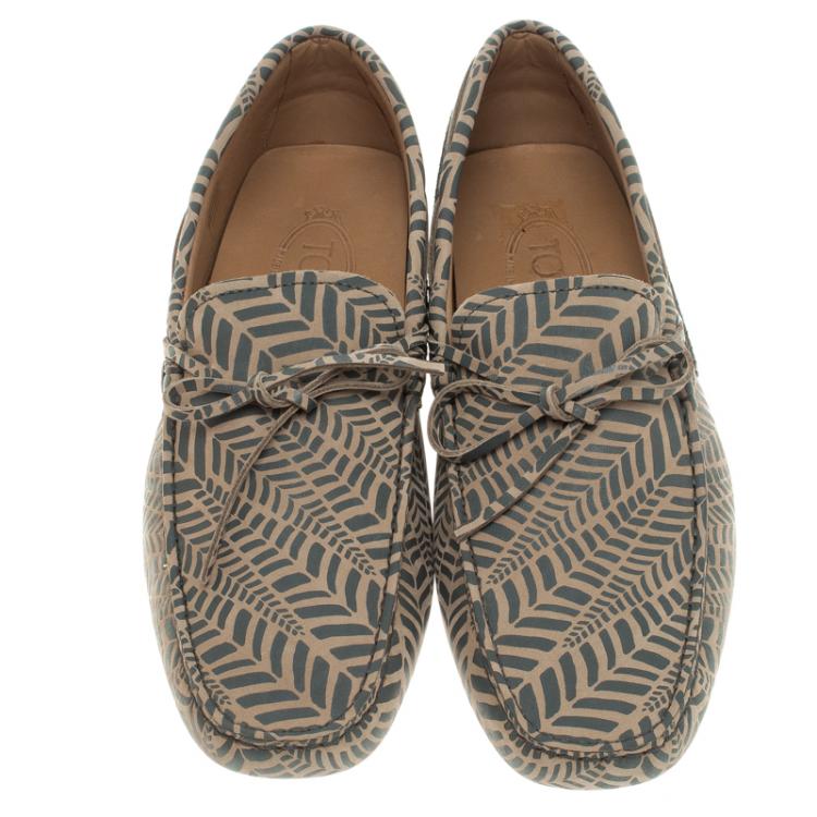 Pre Owned Tod's Beige and Grey Printed Leather Bow Loafers Size 42