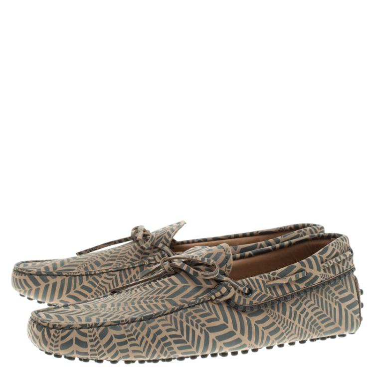 Pre Owned Tod's Beige and Grey Printed Leather Bow Loafers Size 42