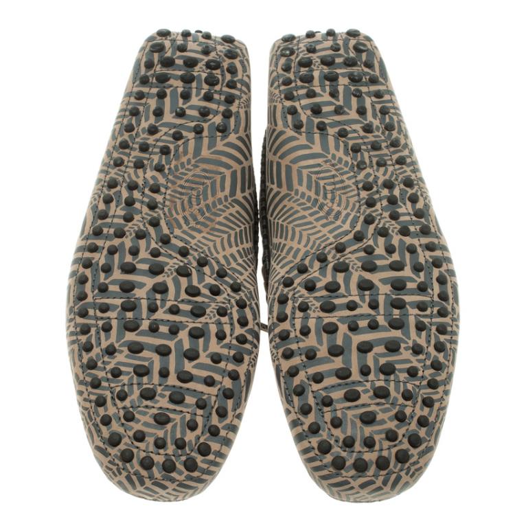 Pre Owned Tod's Beige and Grey Printed Leather Bow Loafers Size 42
