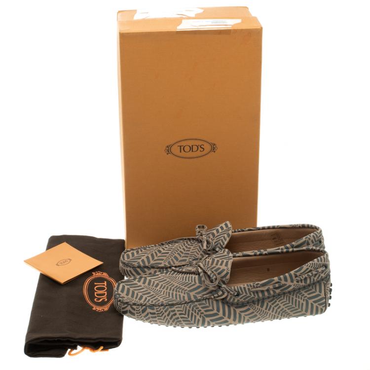 Pre Owned Tod's Beige and Grey Printed Leather Bow Loafers Size 42