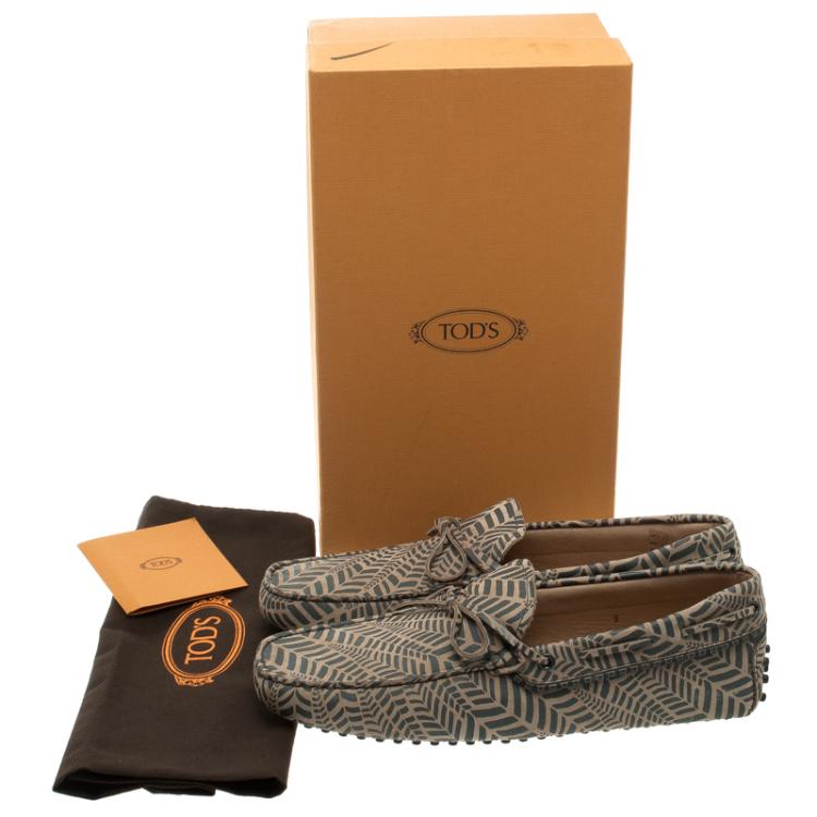 Pre Owned Tod's Beige and Grey Printed Leather Bow Loafers Size 43