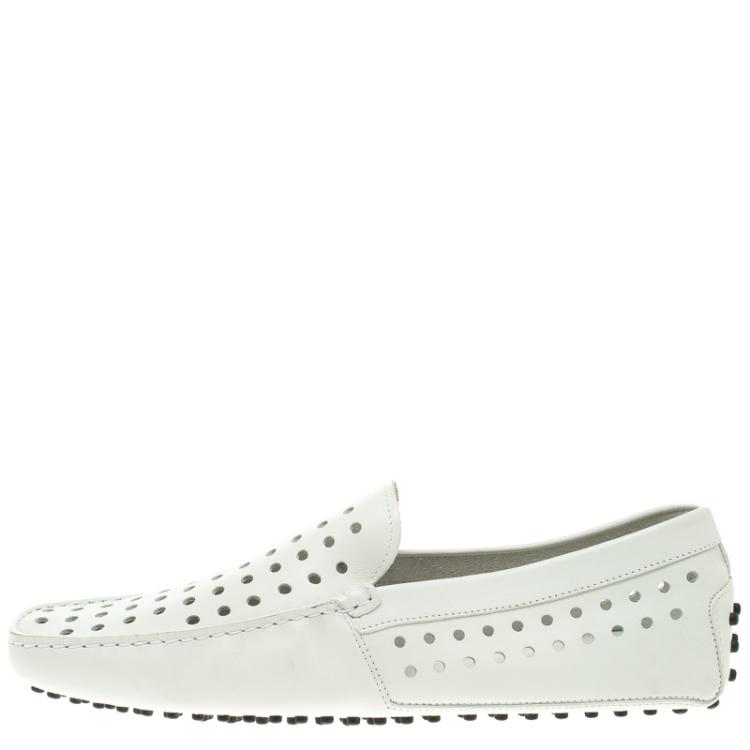 Pre Owned Tod's White Perforated Leather Loafers Size 44.5