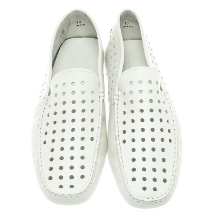 Pre Owned Tod's White Perforated Leather Loafers Size 44.5