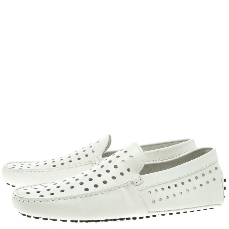 Pre Owned Tod's White Perforated Leather Loafers Size 44.5