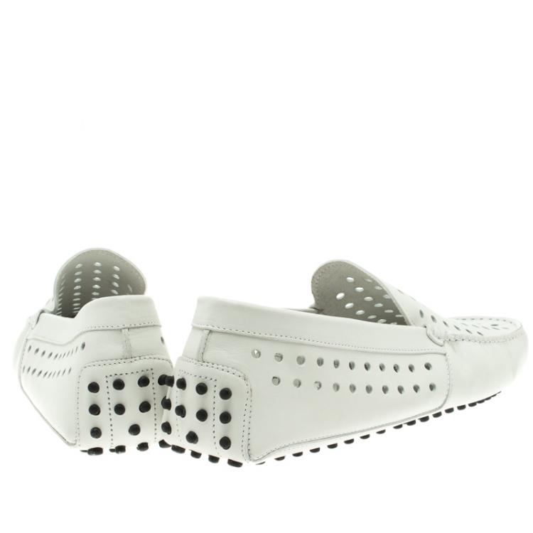 Pre Owned Tod's White Perforated Leather Loafers Size 44.5