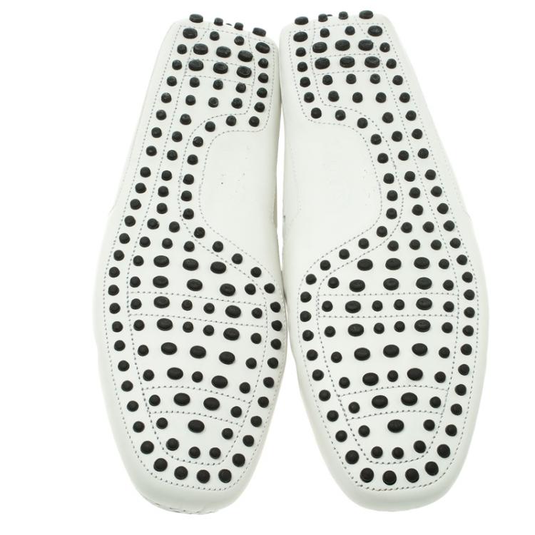 Pre Owned Tod's White Perforated Leather Loafers Size 44.5