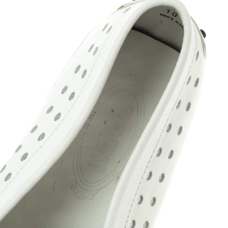 Pre Owned Tod's White Perforated Leather Loafers Size 44.5