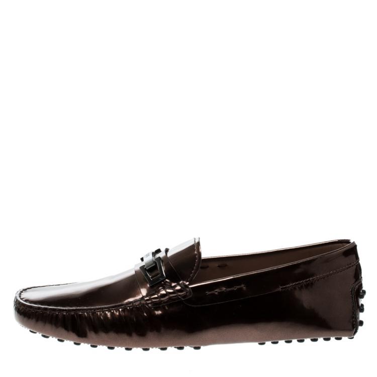 Pre Owned Tod's Metallic Bronze Leather Macro Clamp Loafers Size 42.5
