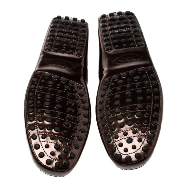 Pre Owned Tod's Metallic Bronze Leather Macro Clamp Loafers Size 42.5