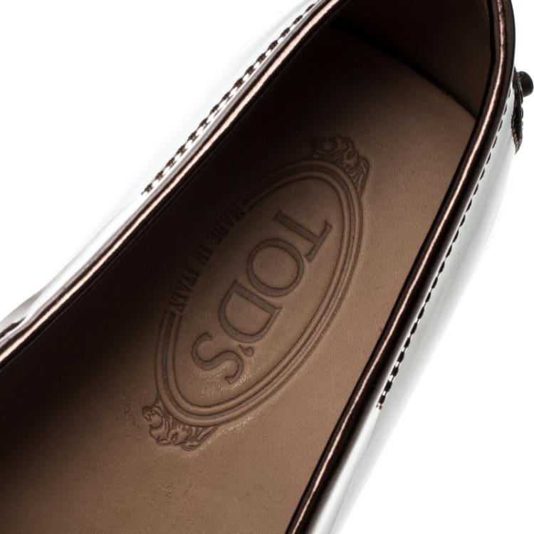 Pre Owned Tod's Metallic Bronze Leather Macro Clamp Loafers Size 42.5