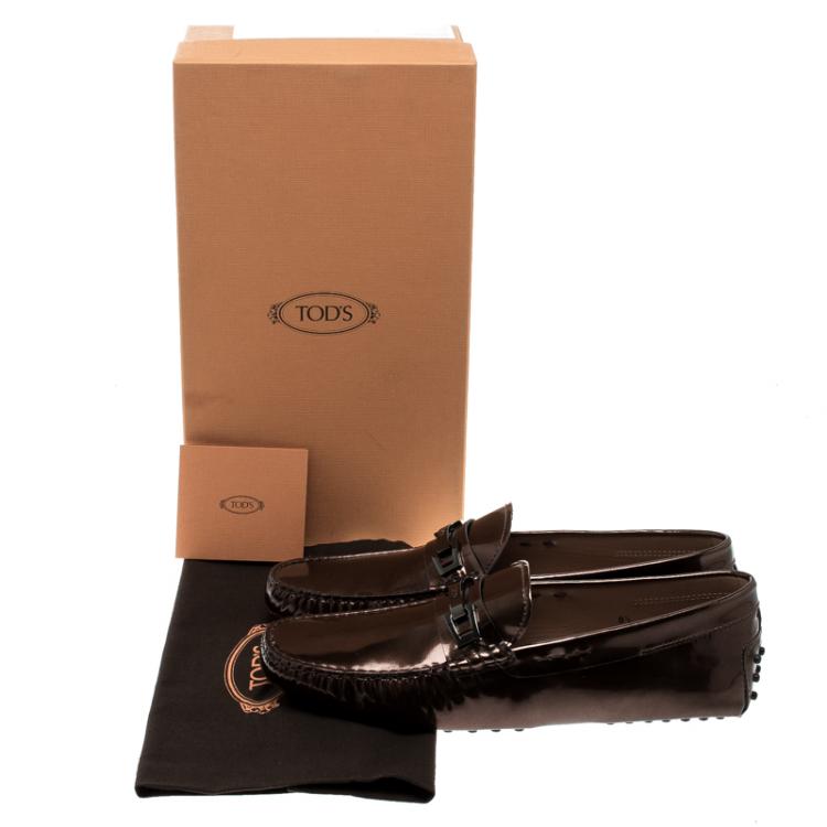 Pre Owned Tod's Metallic Bronze Leather Macro Clamp Loafers Size 42.5