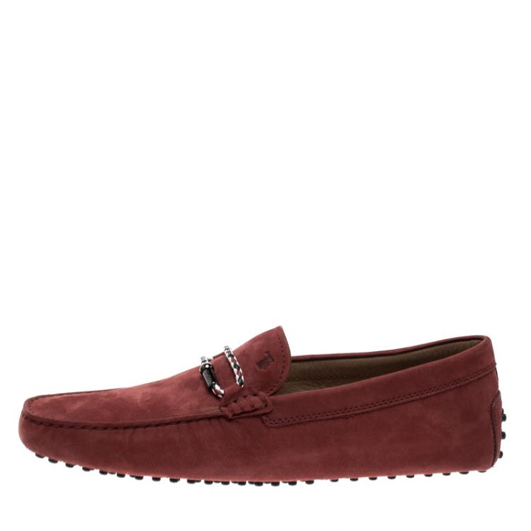 Pre Owned Tod's Red Suede Braided Bit Loafers Size 44.5