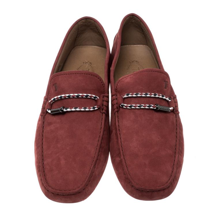 Pre Owned Tod's Red Suede Braided Bit Loafers Size 44.5