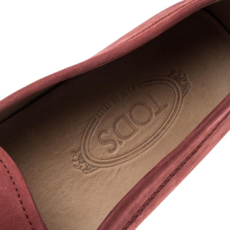 Pre Owned Tod's Red Suede Braided Bit Loafers Size 44.5