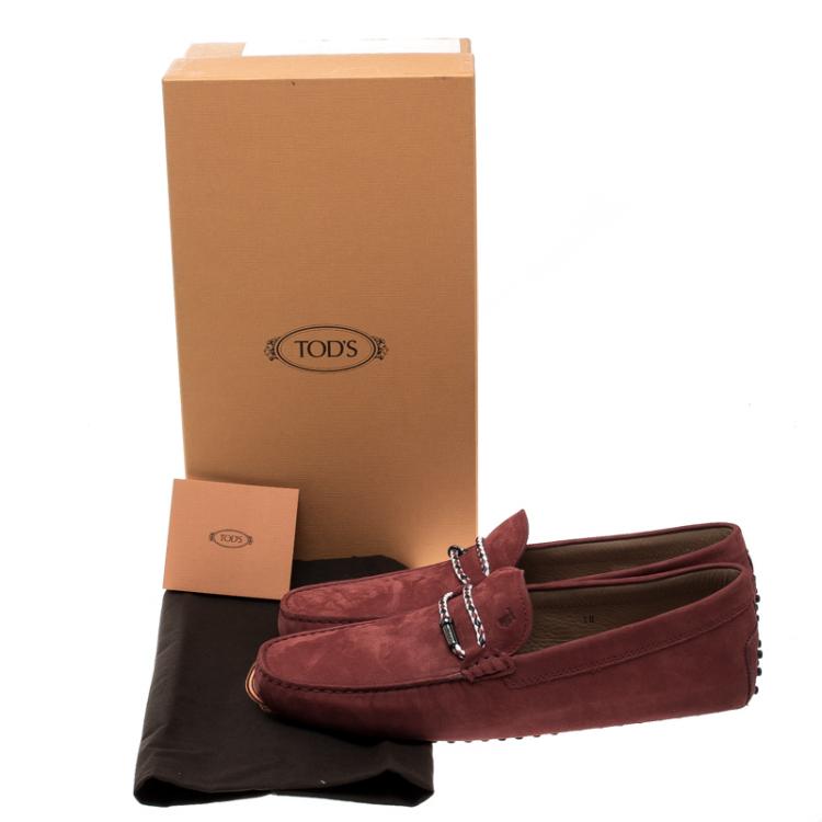 Pre Owned Tod's Red Suede Braided Bit Loafers Size 44.5