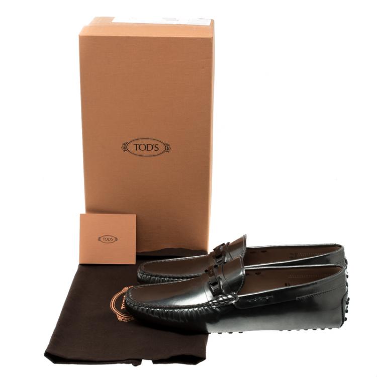 Pre Owned Tod's Metallic Grey Leather Macro Clamp Loafers Size 42.5