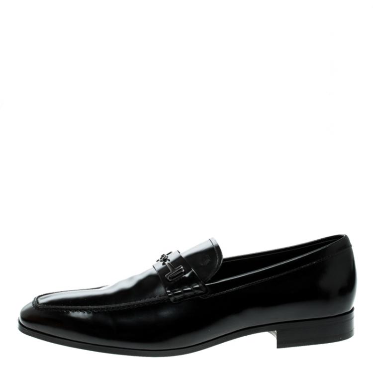Pre Owned Tod's Black Leather Horsebit Loafers Size 46.5