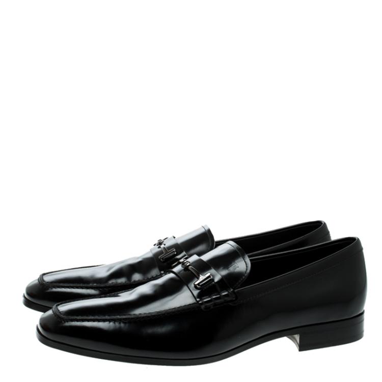 Pre Owned Tod's Black Leather Horsebit Loafers Size 46.5