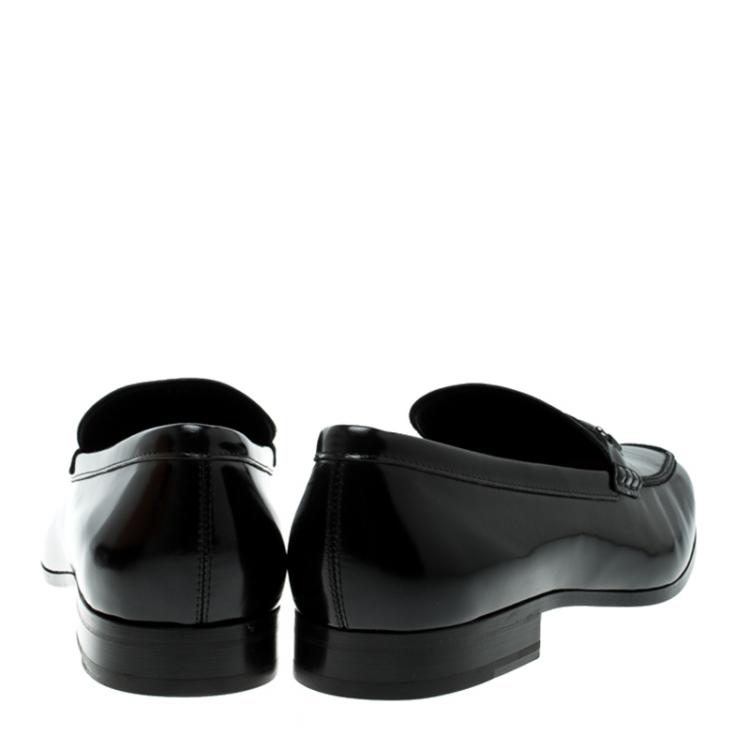 Pre Owned Tod's Black Leather Horsebit Loafers Size 46.5