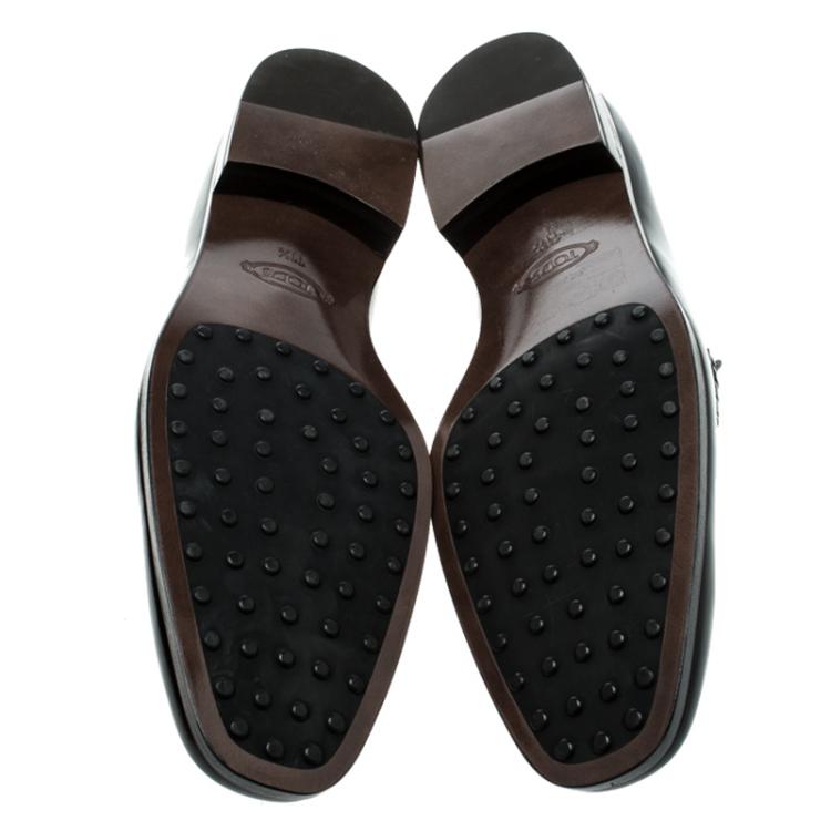 Pre Owned Tod's Black Leather Horsebit Loafers Size 46.5