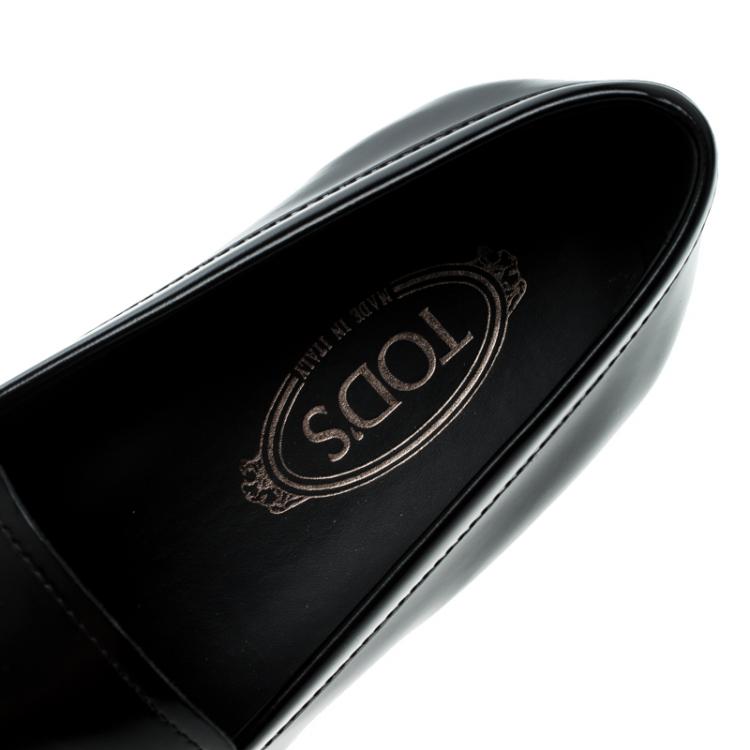Pre Owned Tod's Black Leather Horsebit Loafers Size 46.5