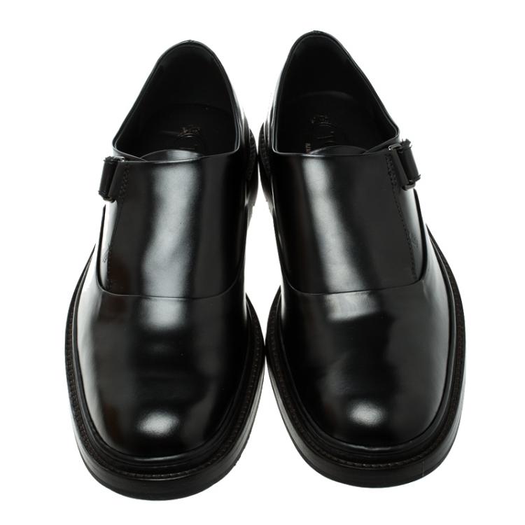 Pre Owned Tod's Black Leather Velcro Fastening Concealed Loafers Size 41.5