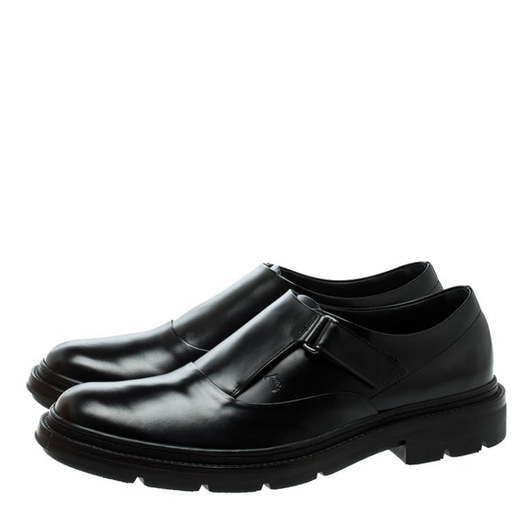 Pre Owned Tod's Black Leather Velcro Fastening Concealed Loafers Size 41.5