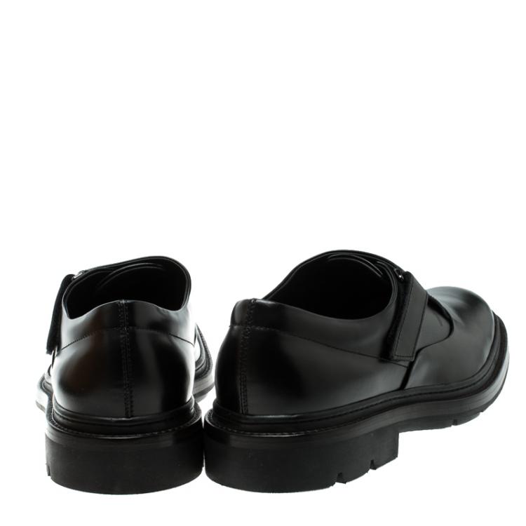 Pre Owned Tod's Black Leather Velcro Fastening Concealed Loafers Size 41.5