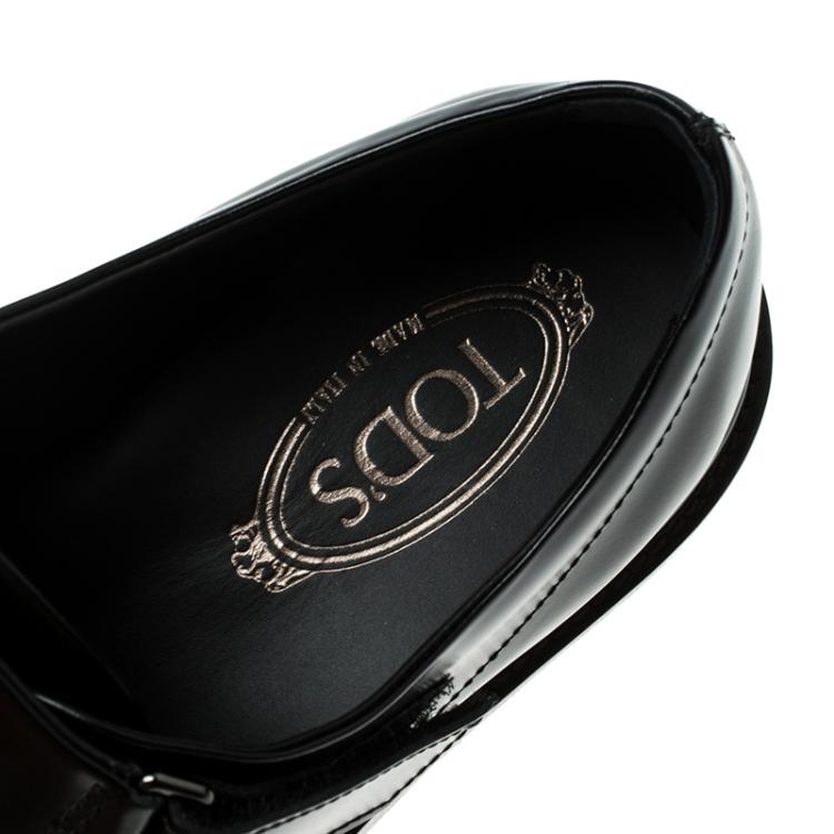 Pre Owned Tod's Black Leather Velcro Fastening Concealed Loafers Size 41.5