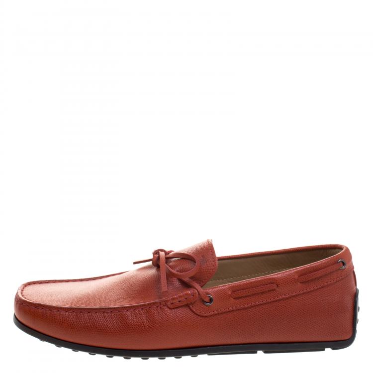 Pre Owned Tod's Bronze Orange Leather Bow Loafers Size 42.5