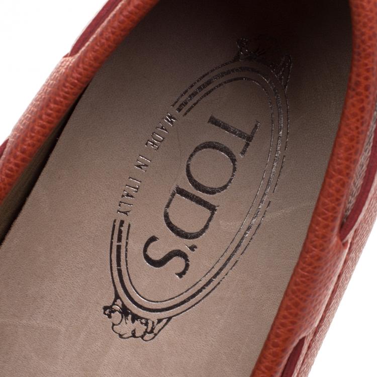Pre Owned Tod's Bronze Orange Leather Bow Loafers Size 42.5